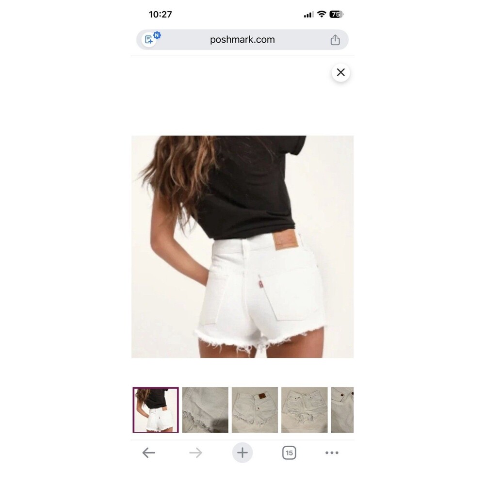 Levi 501 Denim Womens Shorts Size 26 2-XS White CutOffs Mid Rise Stretch Denim